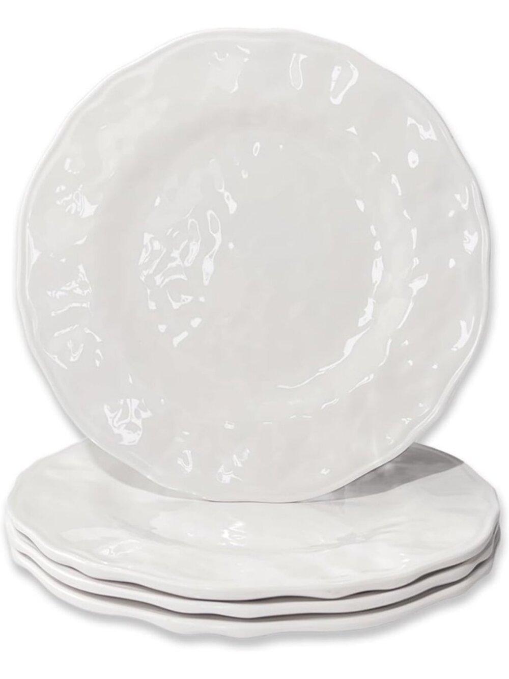Set of 4 Scalloped Edge Melamine Plates - 9" Salad & Dessert Dishes, BPA-Free
